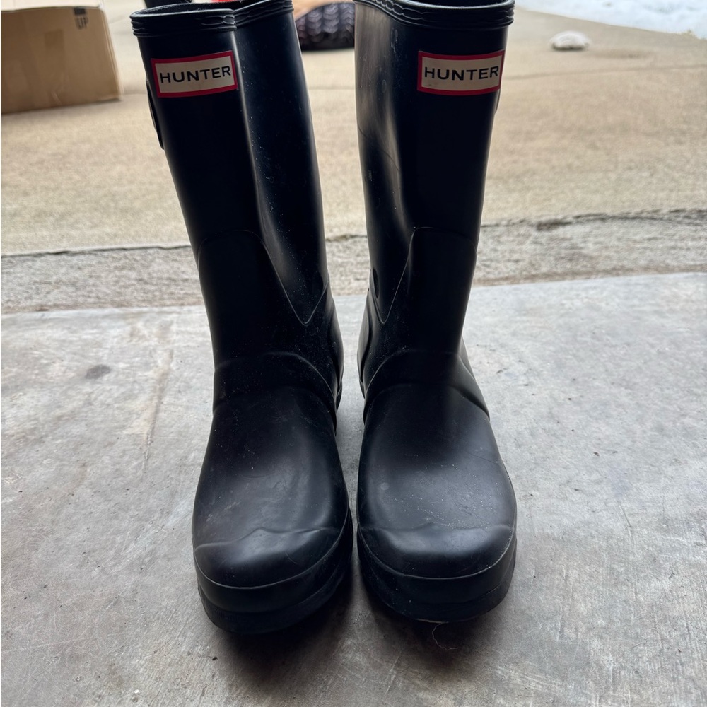 EUC Hunter Mid Black Rain Boots - 8